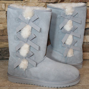 UGG KOOLABURRA TALL BOW SUEDE FUR BOOTS 12 GRAY‎